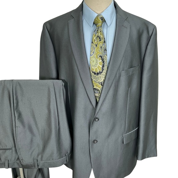 Calvin Klein Suit Men 52L 44W Gray Herringbone Sharkskin Classic Business Formal - Picture 1 of 16